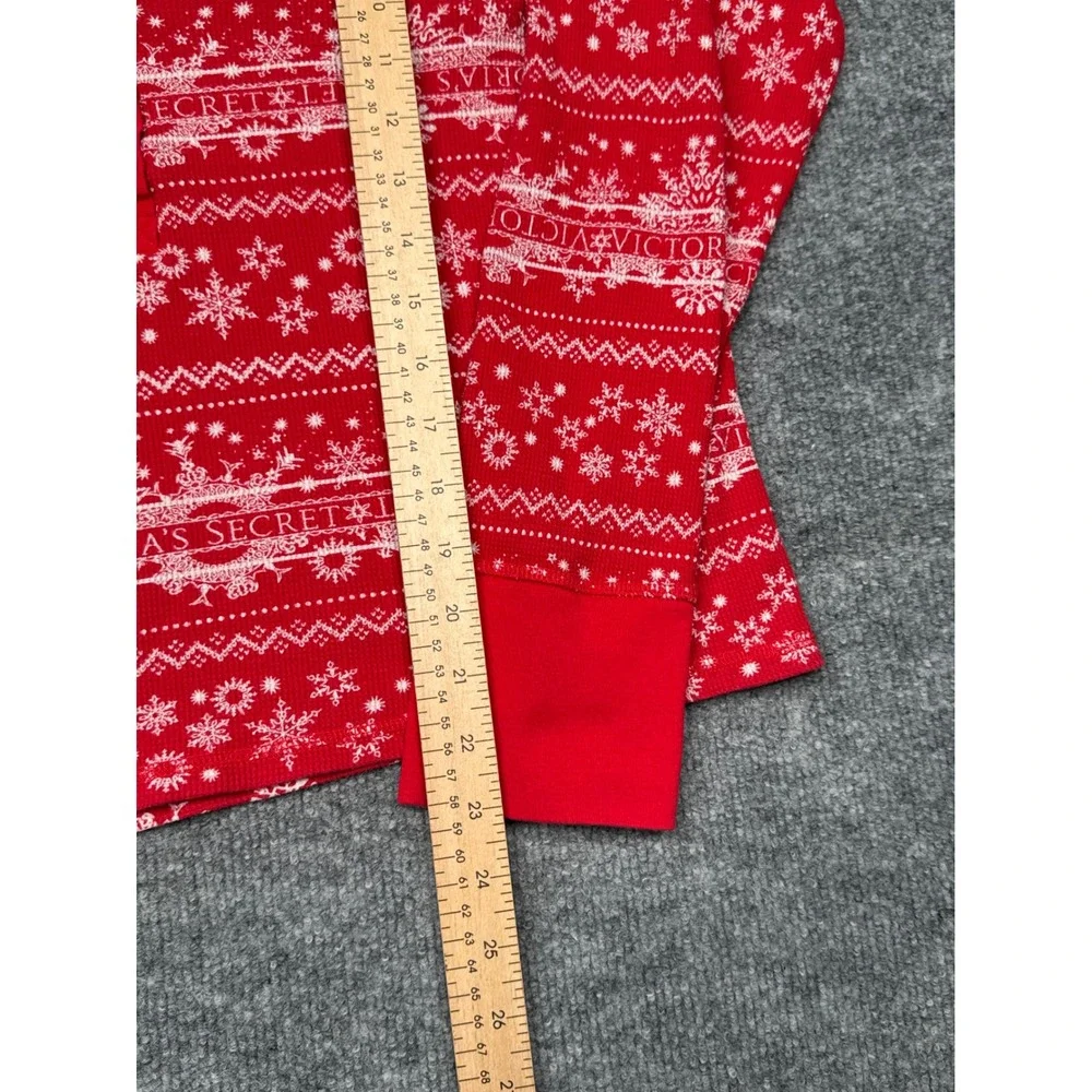 Victoria's Secret Red Snowflake Thermal Henley Top‎ Womens Large Holiday